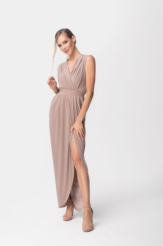 Elen2  elegancka sukienka -bez rękawów (cappuccino)