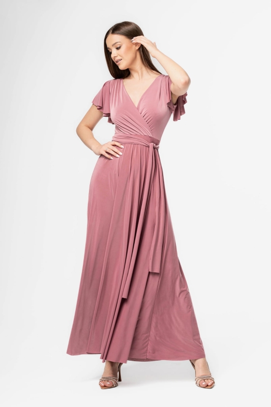 Sukienka maxi ABELIA z rękawkami -dusty pink