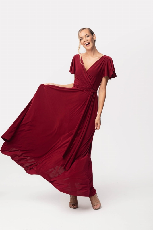 Sukienka maxi ABELIA z rękawkami -bordo