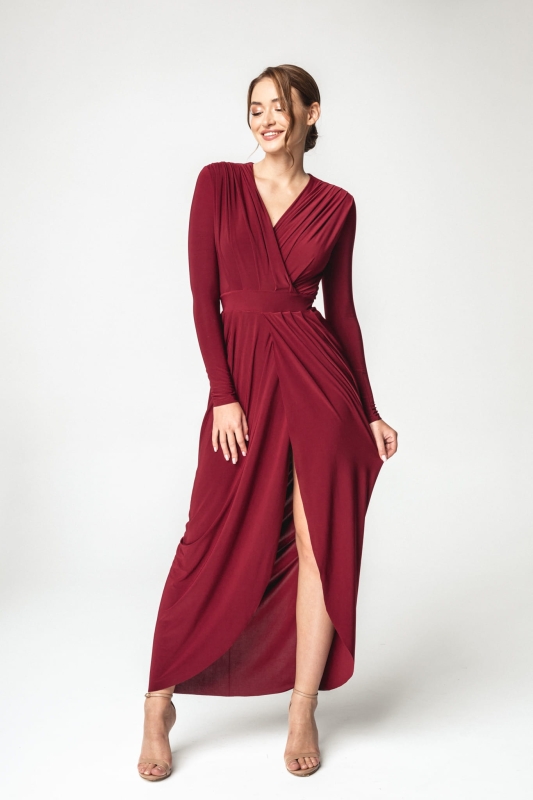 Elen długa, elegancka sukienka - bordowa